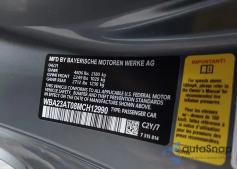 2021 BMW 430I from USA, damaged, VIN WBA23AT08MCH12990